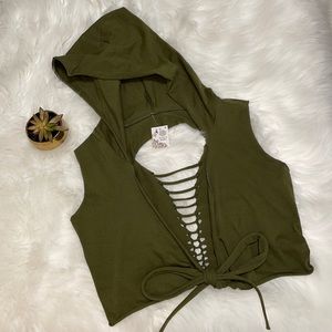 🆕🕉 Festival Hoodie Tie Front Top With Cut Out Back